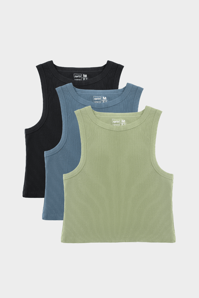 3 Pack Ribbed Crop Tank - AWRY