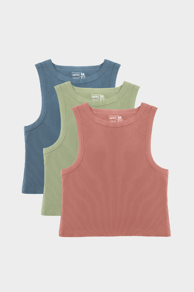 3 Pack Ribbed Crop Tank - AWRY