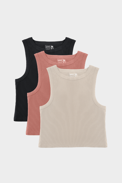 3 Pack Ribbed Crop Tank - AWRY