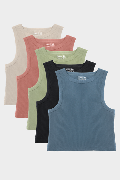 5 Pack Ribbed Crop Tank