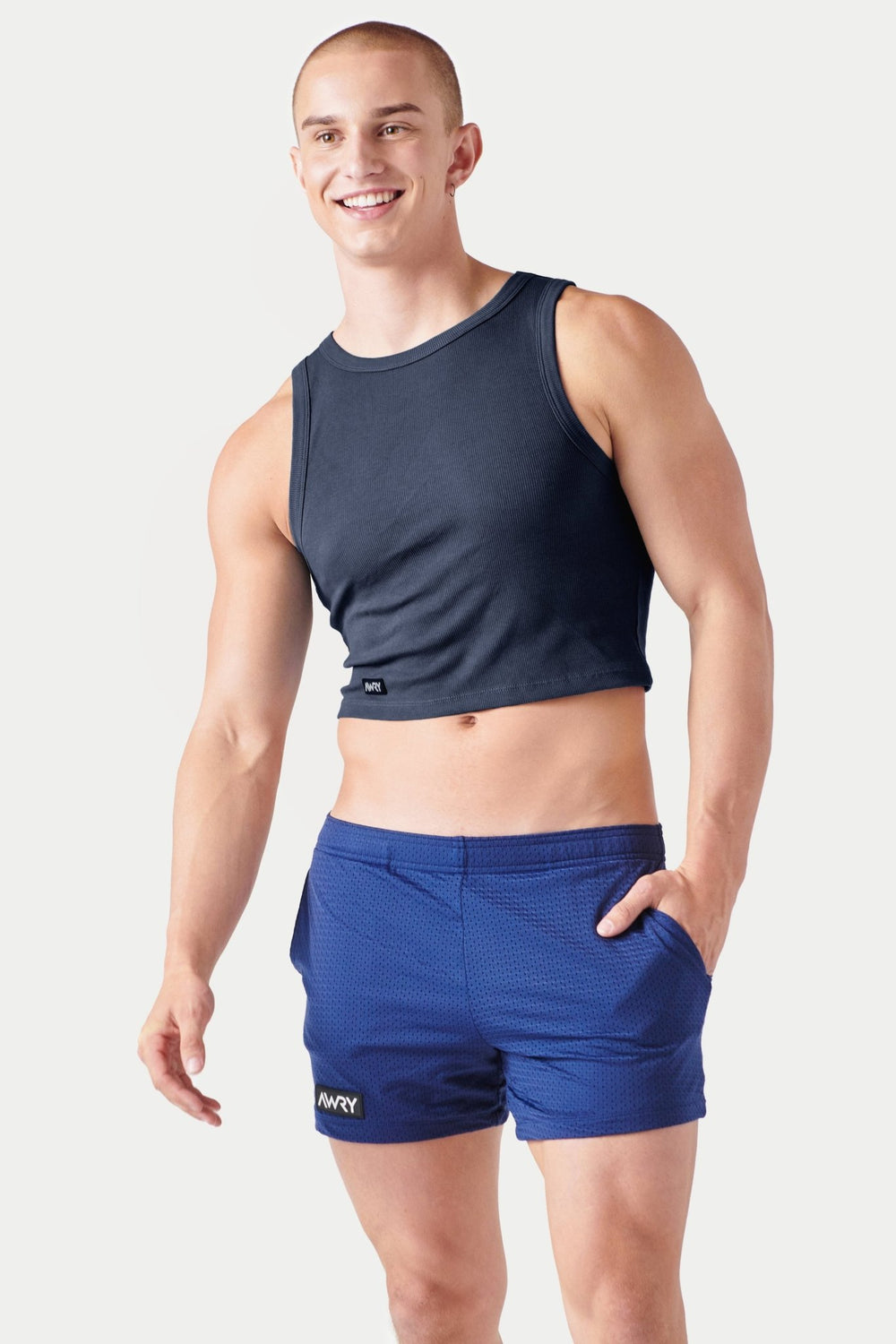 Ribbed Crop Tank - Navy - AWRY