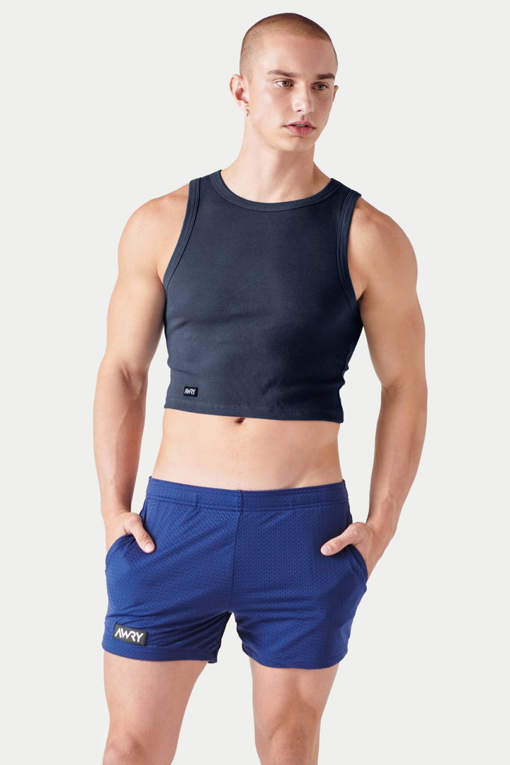 Ribbed Crop Tank - Navy - AWRY