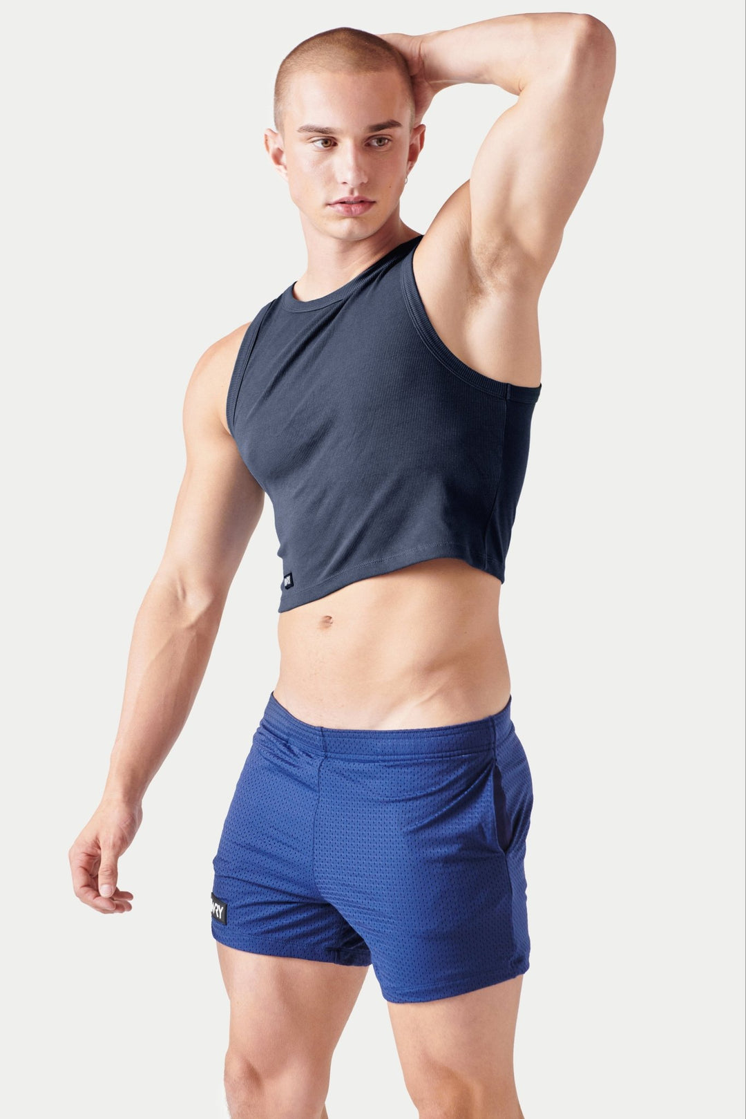 Ribbed Crop Tank - Navy - AWRY