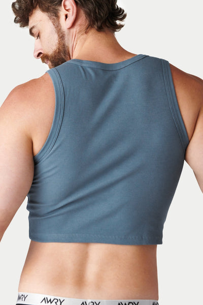 Ribbed Crop Tank - Steel Blue - AWRY
