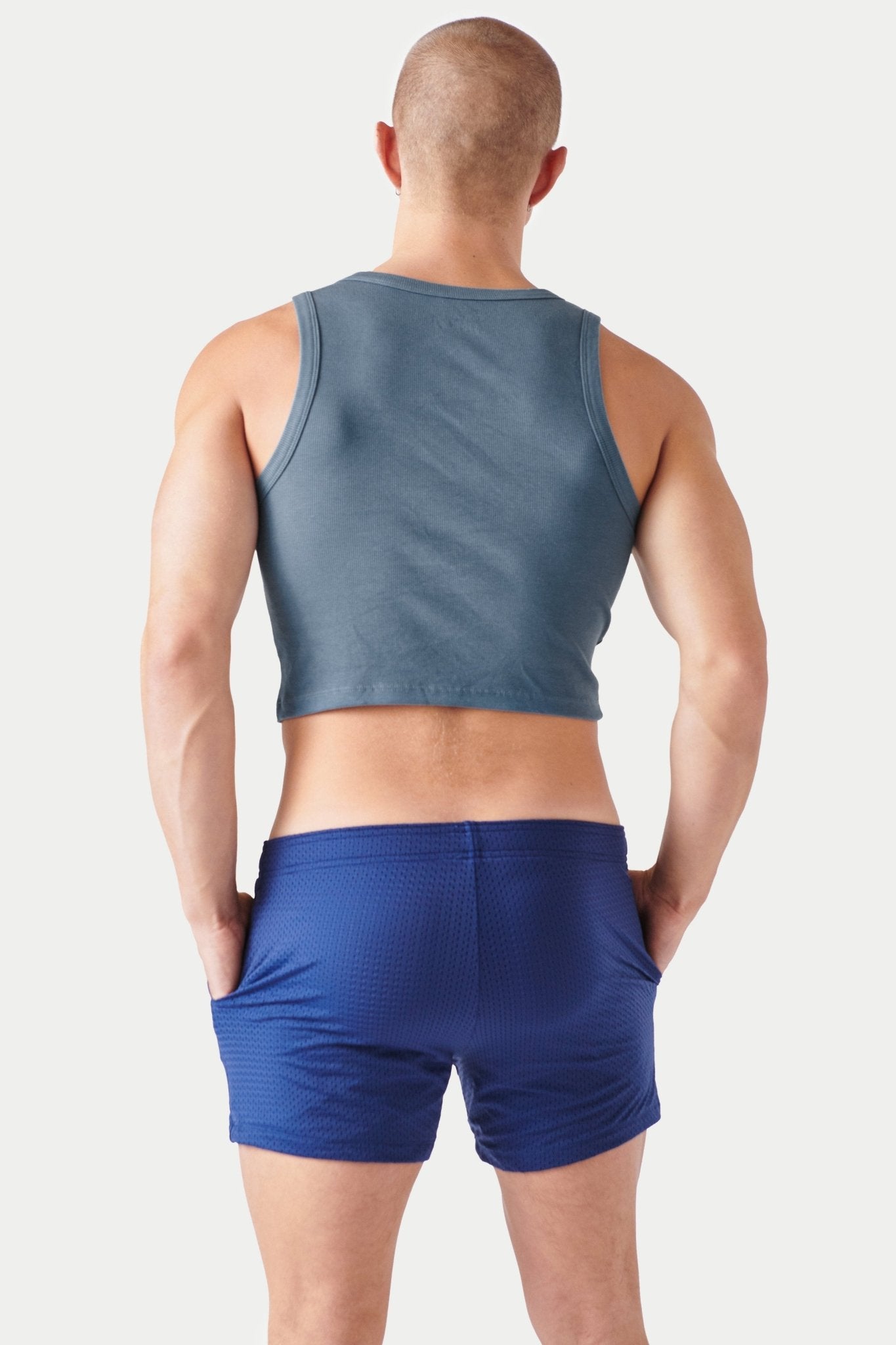 Ribbed Crop Tank - Steel Blue - AWRY
