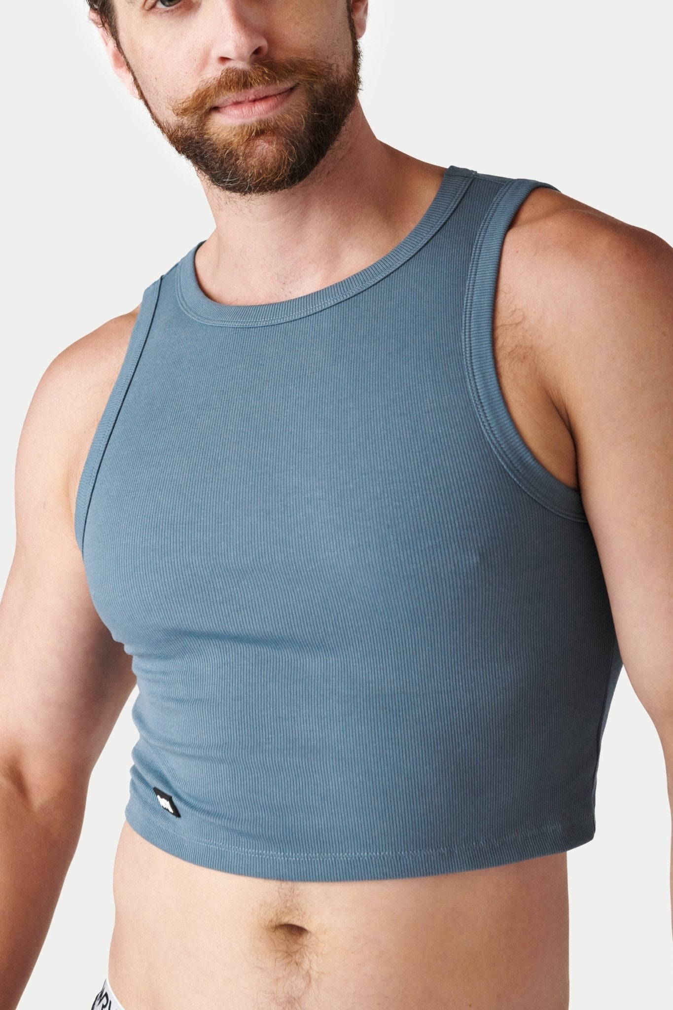 Ribbed Crop Tank - Steel Blue - AWRY