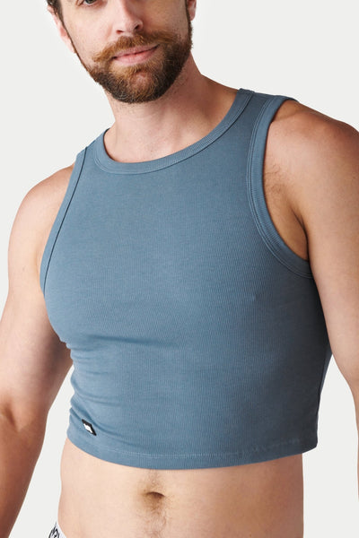 Ribbed Crop Tank - Steel Blue - AWRY