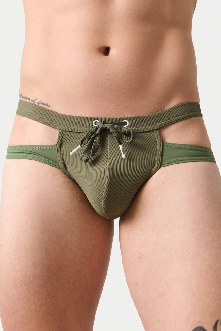 SURGE Split Swim Briefs - Army Green - AWRY