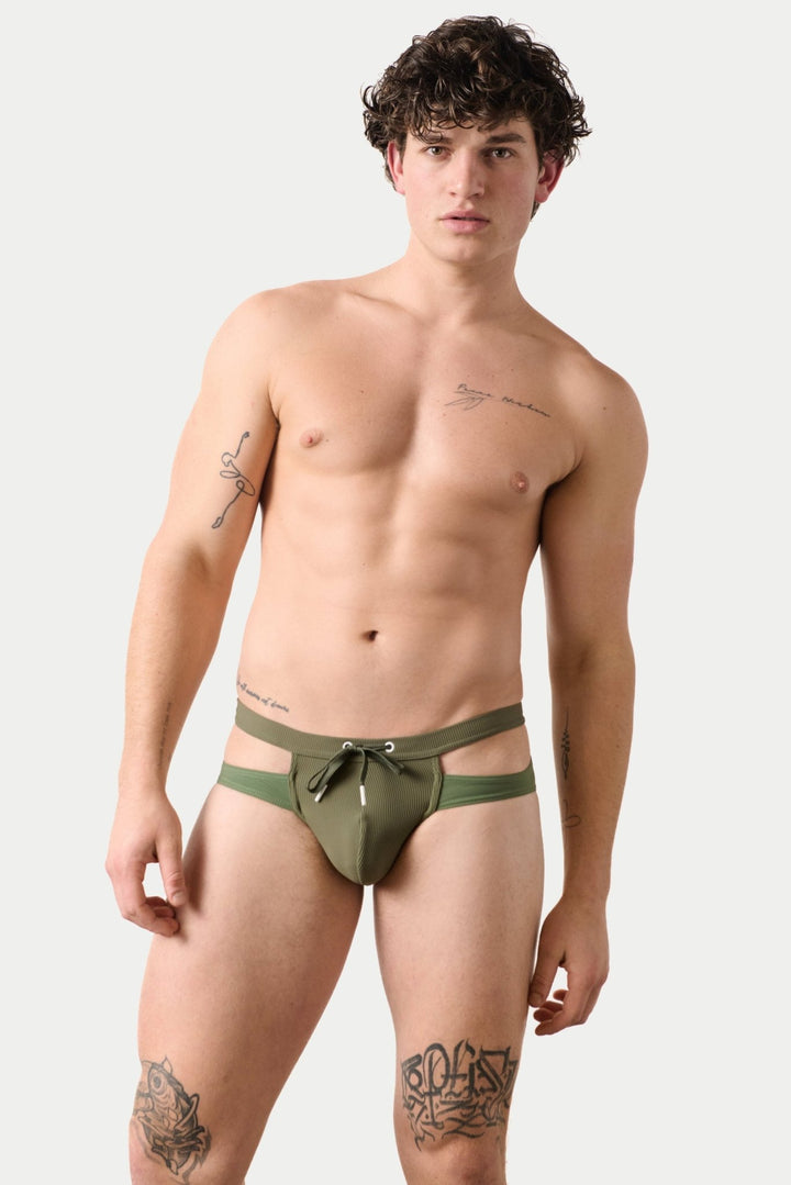 SURGE Split Swim Briefs - Army Green - AWRY